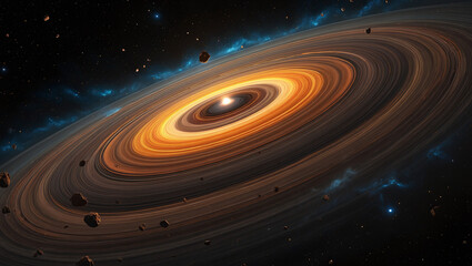 Obraz premium Cosmic Dust Disk A Celestial Spectacle of Formation and Gravitational Dynamics