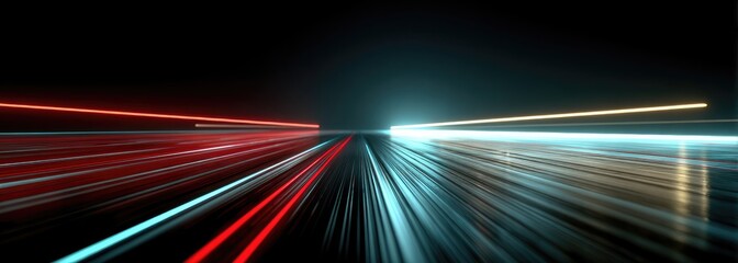 Fast-moving, colorful light trails on a dark highway