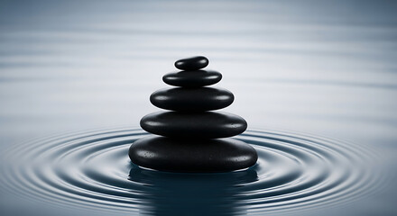 Zen Stones Stacked in Water with Ripples