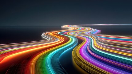 Colorful, abstract, curving paths on dark background