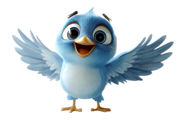 Naklejka premium A cute cartoon blue bird with wings spread open, isolated on transparent background