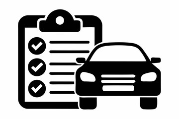 Car inspection checklist with checkmarks and car silhouette isolated on white background