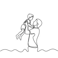 Father holding his child up in the air with a smile