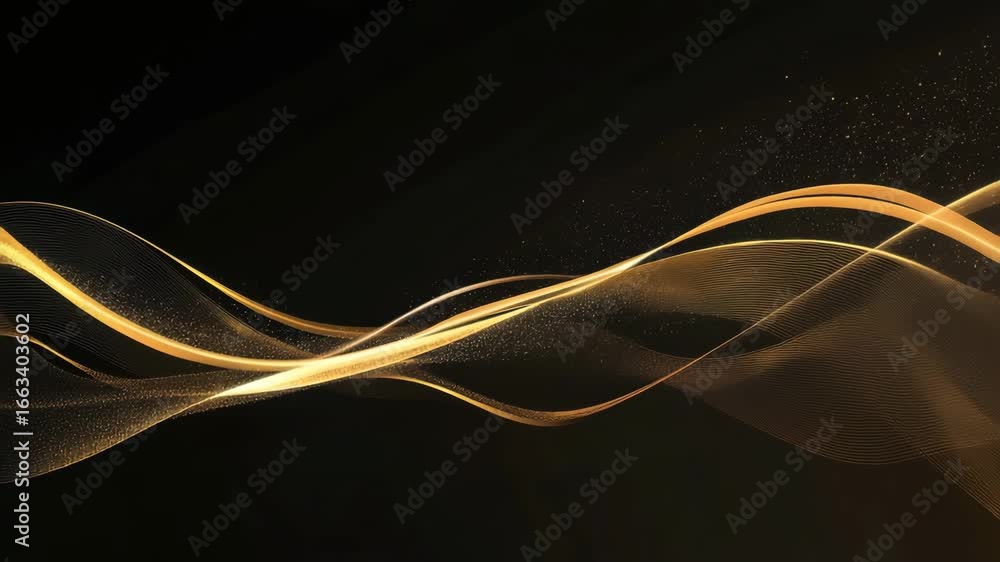 Poster elegant abstract video background with flowing golden waves on a dark backdrop. captured from a side