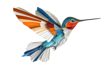 Fototapeta premium Colorful hummingbird flying with wings spread isolated on transparent background