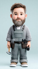 Carpenter, A cartoon bearded carpenter holding a hammer, showcasing a cheerful work attitude in a playful design.