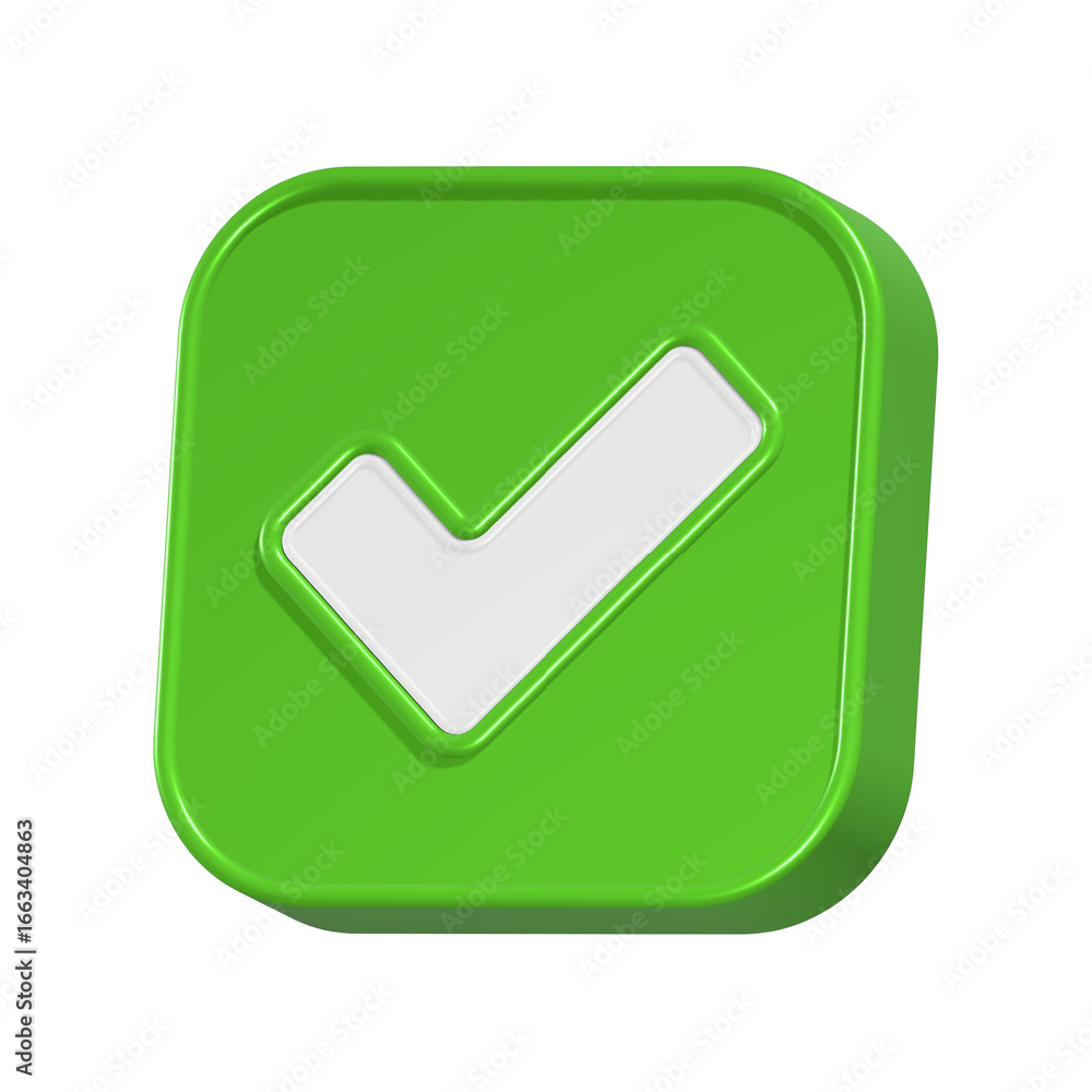 Poster green check mark icon button 3d rednering