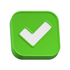 Green check mark icon button 3d rednering 
