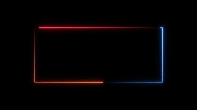 Animation of glowing neon rectangles abstract background. abstract glowing neon rectangle border frame. Square rectangle picture frame with two tone neon color motion graphic