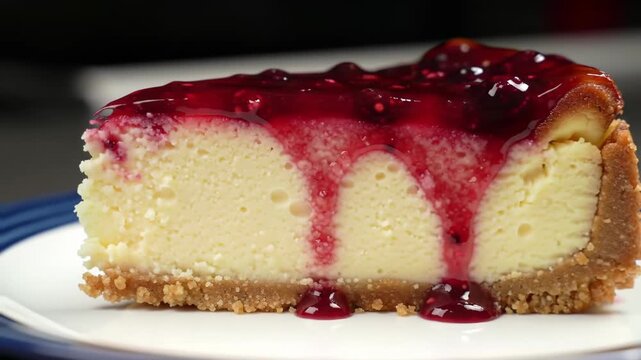Slice of delicious cheesecake with berry topping on a plate