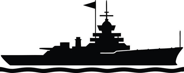 battleship silhouette on water with flag