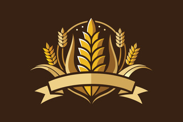 Elegant wheat emblem design with ribbon banner for branding, logos, and business visuals