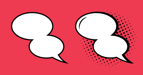 Empty double comic oval-shaped speech bubbles on a coral background. A speech balloon or cartoon design elements. Vector illustration.