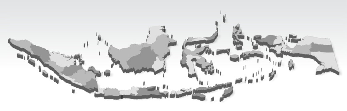 3D  Indonesia map with all Provinces in gray. Three dimensional map of Indonesia with shadow on white background for your design, app, UI.  EPS10.