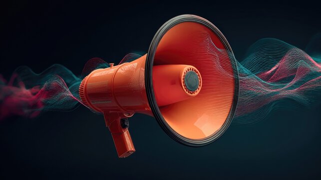 Orange megaphone, digital waves