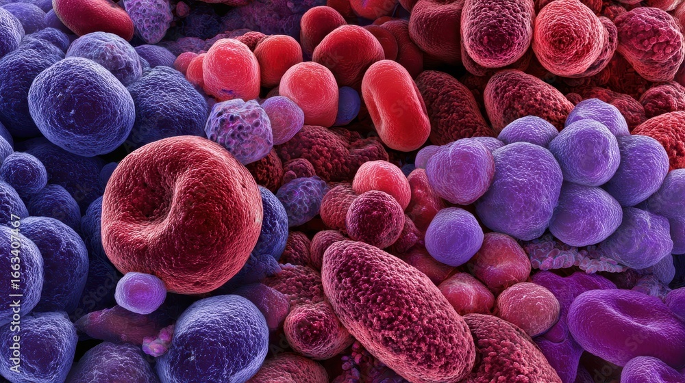 Poster microbial life forms under high magnification revealing unique structures and colors