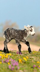 Fototapeta premium Baby lamb in grassy field