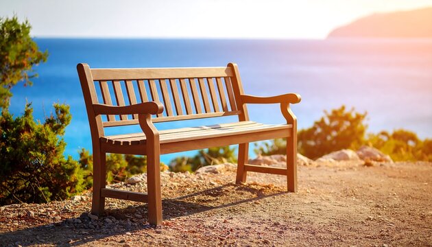 Serene coastal bench overlooking calm ocean