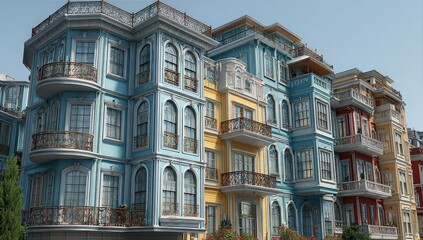 Fototapeta premium Colorful Pixelated Townhouses in European Style