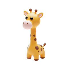 Obraz premium A charming 3D rendered cartoon giraffe toy, perfectly isolated on a white background, ready for children's projects and playful designs.