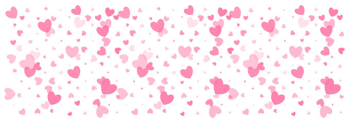 Seamless pattern of simple pink hearts on a white background. Design for wrapping paper or fabric. Vector EPS 10.