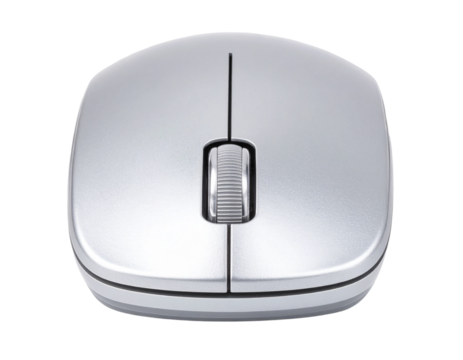 Sleek Chrome Computer Mouse Front View — Modern Tech Accessory Isolated on Transparent Background