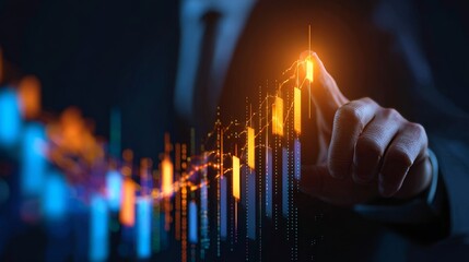 Digital Investment Interface with Hand Guiding Increasing Stock Trend