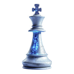 Fototapeta premium Chess knight piece glowing blue, symbolizing strategy, isolated on a white background
