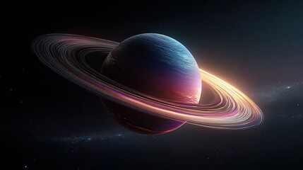 Colorful ringed planet in deep space
