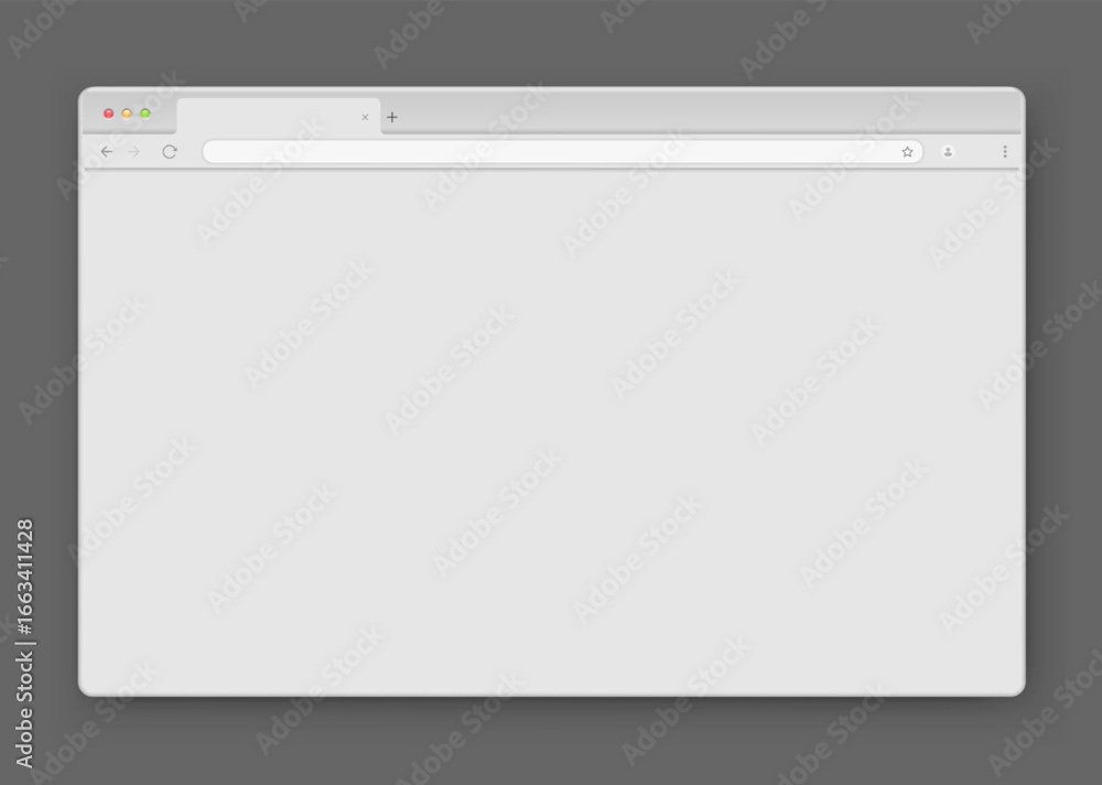 Poster an empty browser window is gray on a dark background. website layout with search bar, toolbar and bu