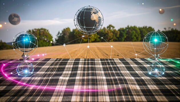 Tabletop scene with globes and network connection