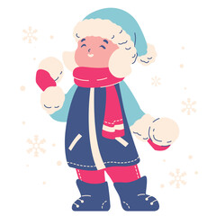 boy holding snowball illustration