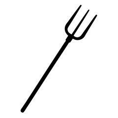 A simple black pitchfork icon on a white background
