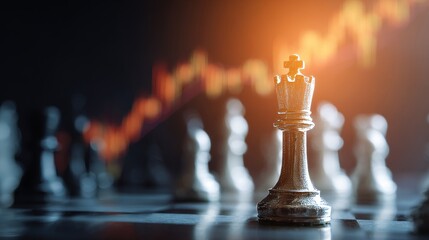 Winning Strategy Concept with Chess King and Upward Economic Trend Background