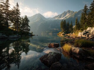 Serene mountain lake at dawn (2)