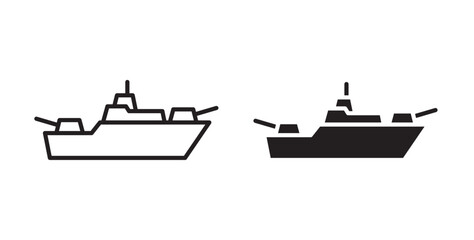 Warship icon . Vector illustration with stroke and fill on a white background.