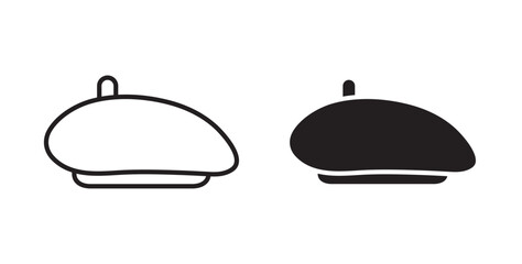 Obraz premium Beret icon, Hat icons, captain cap or security guard hat . Vector illustration with stroke and fill on a white&nbsp;background.