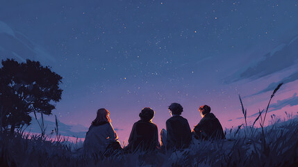  A group of friends watching the stars and gossiping in a field (2)