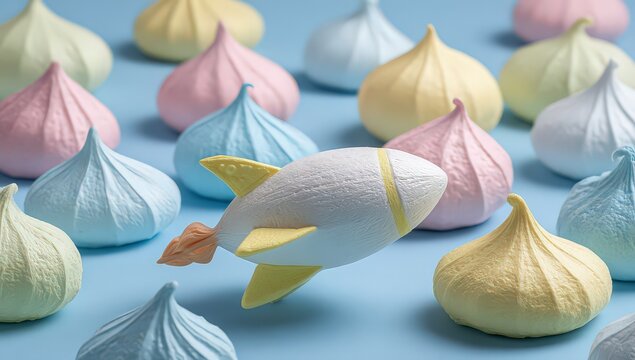 Pastel Colored Meringe Rocket On Light Blue Background