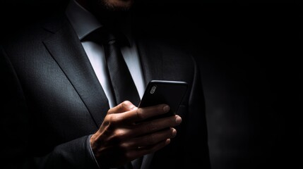 Elegant Man in Suit Using Mobile Phone With Dramatic Lighting