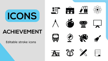 Achievement Icons Set with Scroll and Apple education