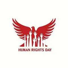 Obraz premium Symbolic eagle spreading wings over raised hands for human rights day celebration