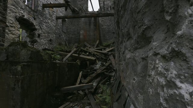 Inside ruins of old  klondyke mill in Gwydir Forest, Betws y Coed, Lead mining North wales