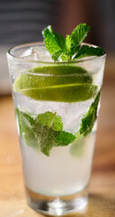 Mojito cocktail with blurry background.
