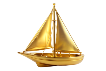 wooden sailing golden  ship isolated on white background. PNG Transparent file type with high definition quality And vibrant color grading Available.