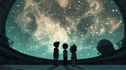 Obraz premium Friends exploring a planetarium (3)