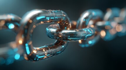 Close-Up of Metallic Chain With Blue Digital Light Effects
