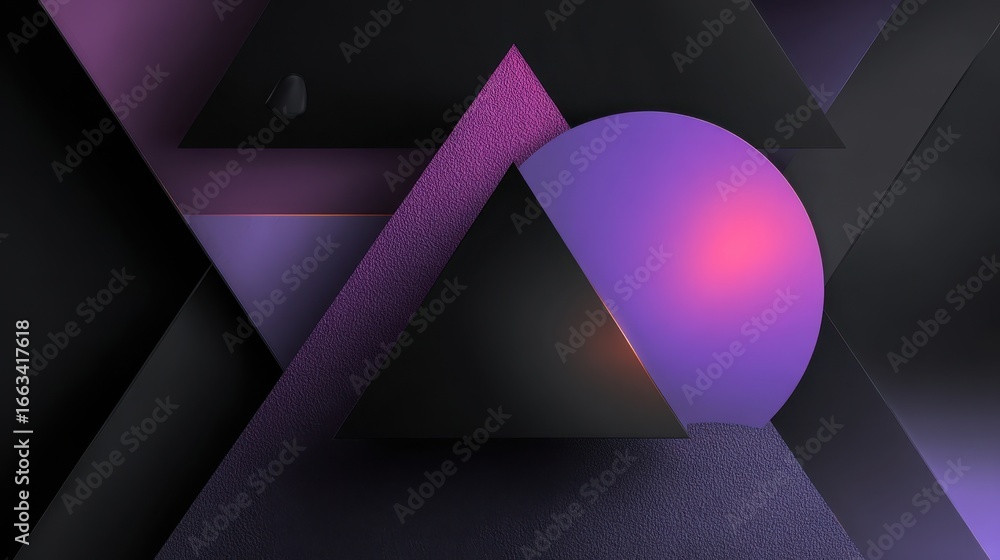 Poster colorful geometric shapes create an abstract display with purple and black elements