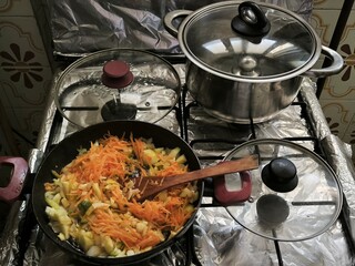 cooking in the kitchen