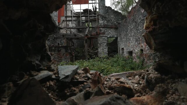 Inside ruins of old  klondyke mill in Gwydir Forest, Betws y Coed, Lead mining North wales